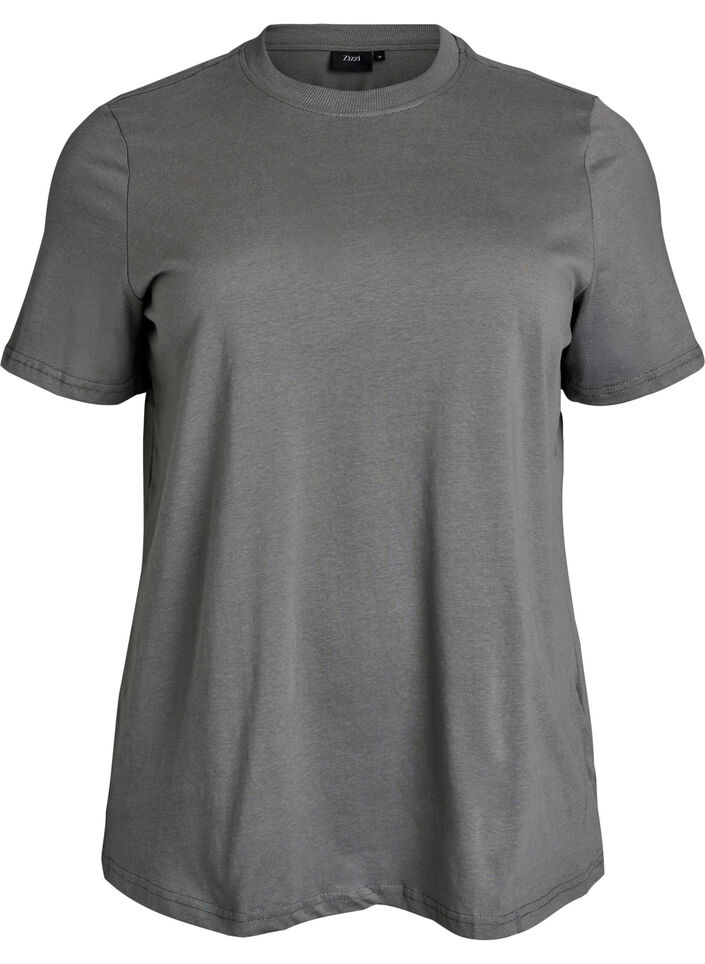 T-shirt basique en coton &agrave; col rond, Gris, Packshot image number 0