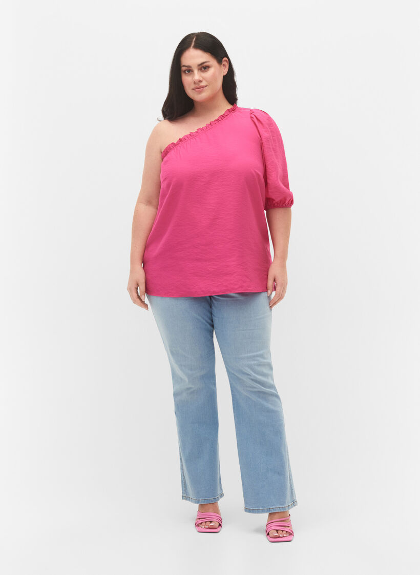 blouse à une épaule en viscose, Rose, Model image number 1