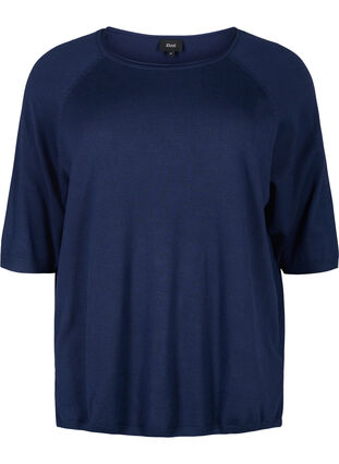 Chemisier tricot en viscose avec manches 3/4, Navy Blazer, Packshot image number 0