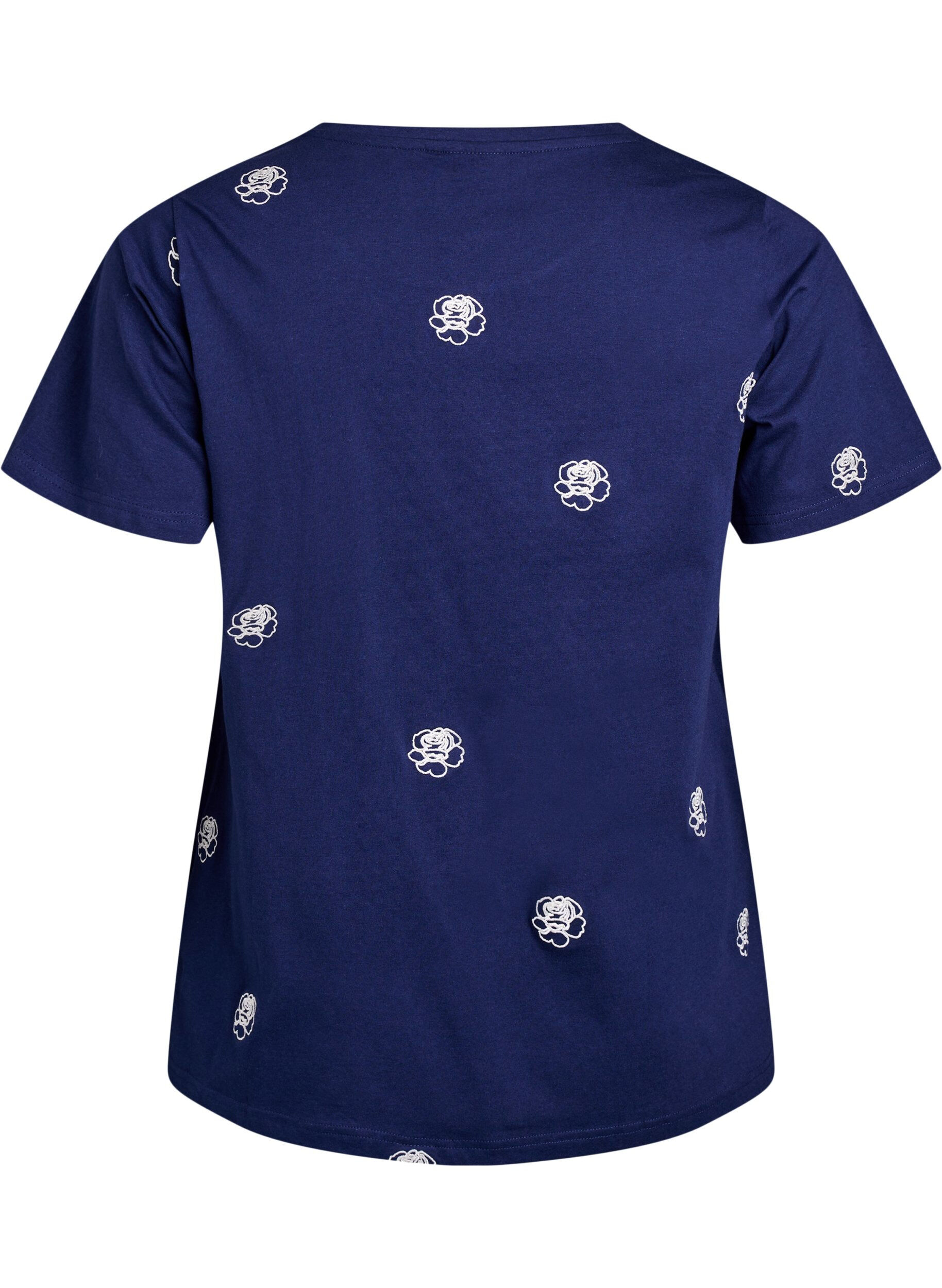 ZizziT-shirt en coton biologique avec motifs brod&eacute;s, Bleu, Packshot image number 1