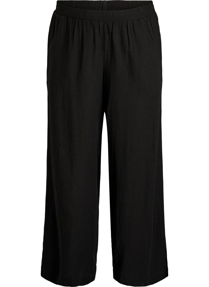 Pantalon large en lin et viscose, Noir, Packshot image number 0