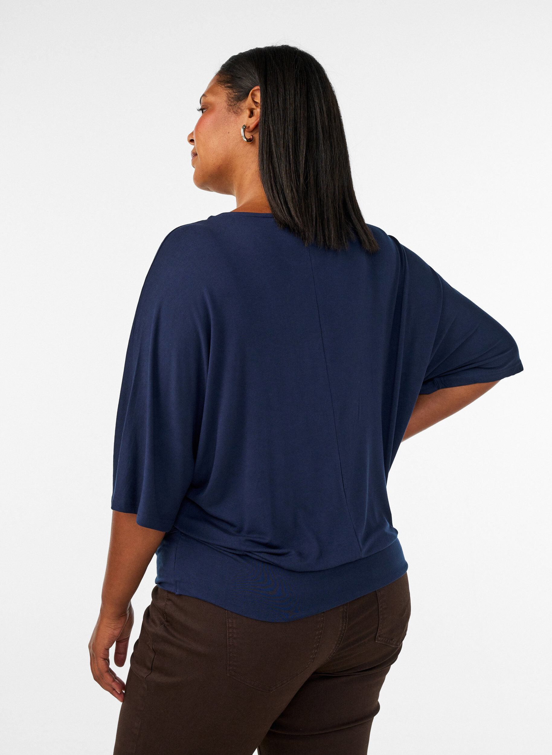 ZizziBlouse en jersey avec des manches ballon au coude, Bleu, Model image number 2