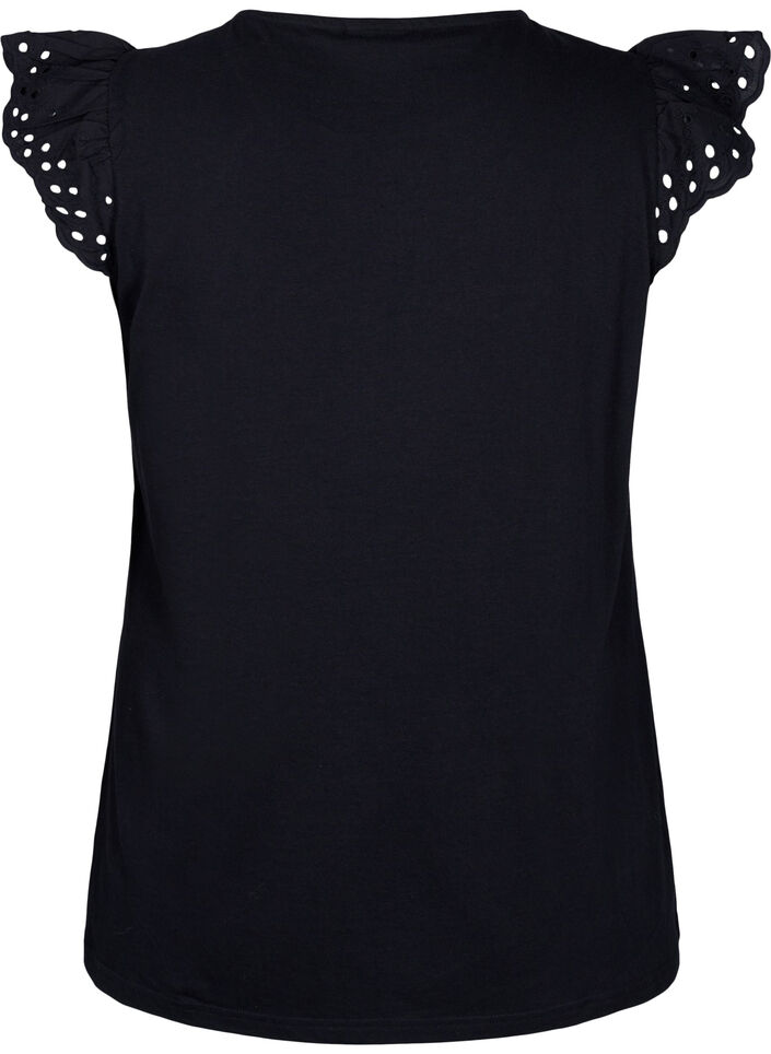 T-shirt en coton biologique avec broderie anglaise, Black, Packshot image number 1