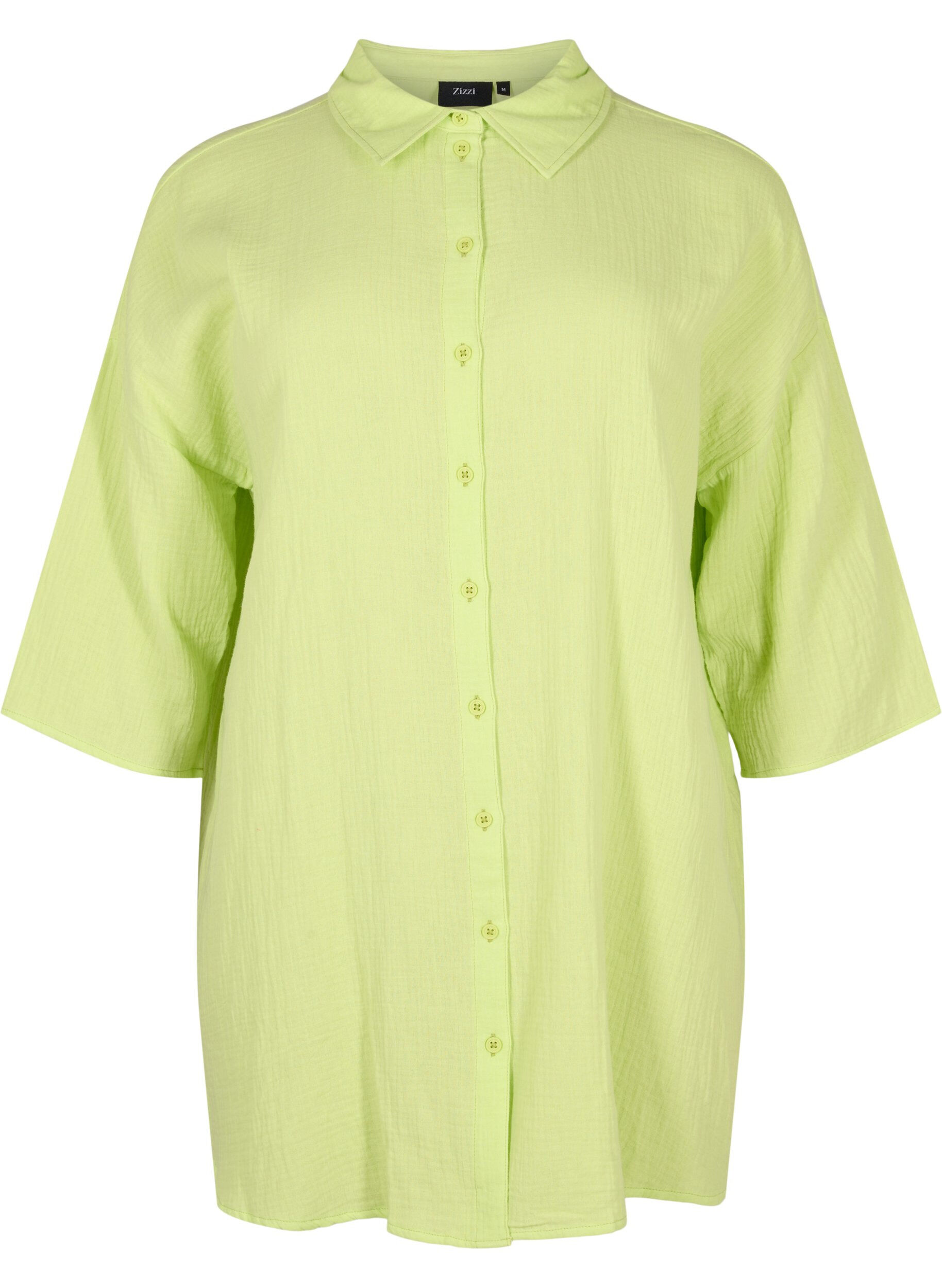 Zizzi Chemise en coton &agrave; manches mi-longues, Wild Lime, Packshot image number 0
