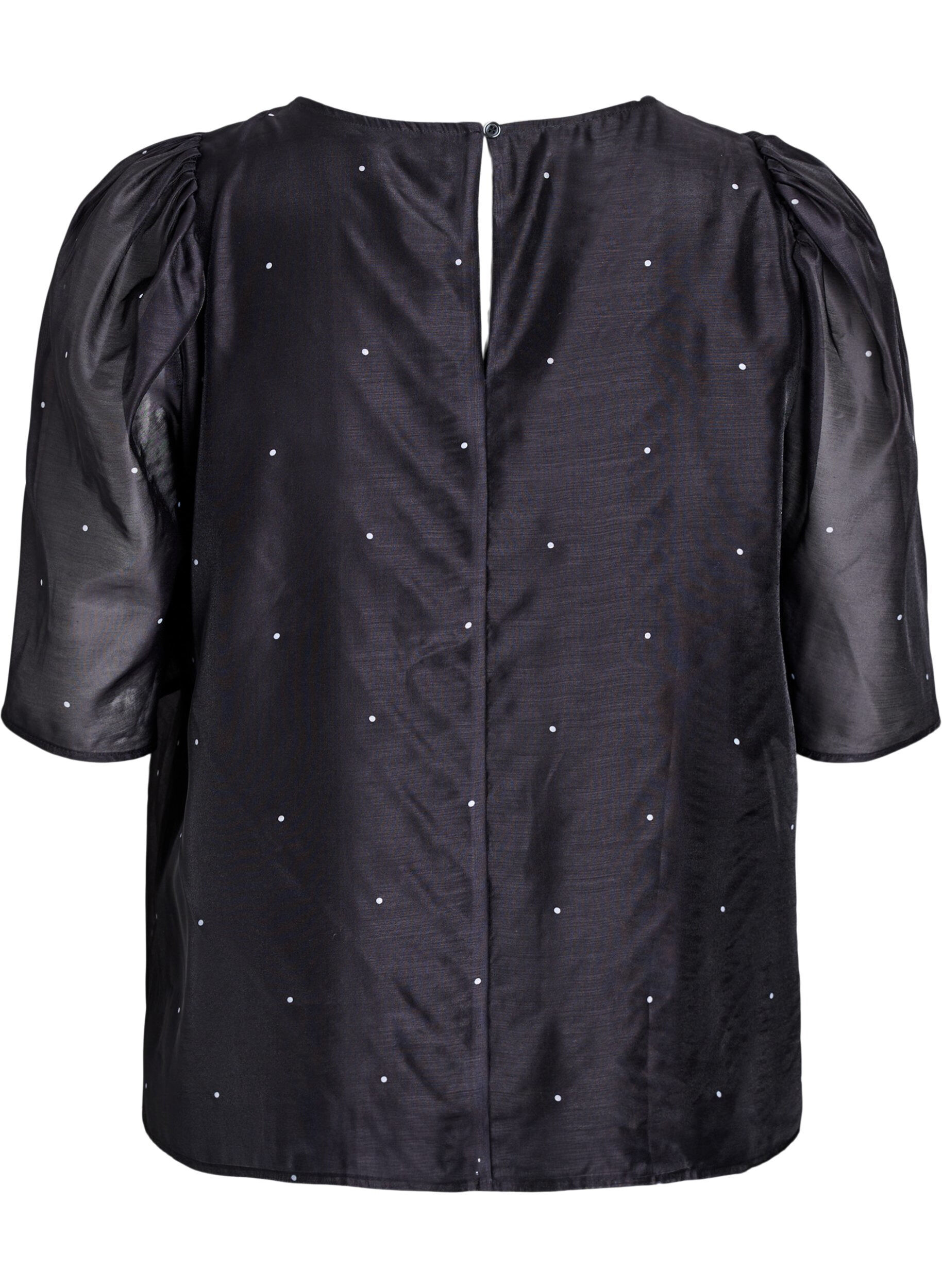 Zizzi Blouse de soir&eacute;e aspect organza &agrave; pois, Noir, Packshot image number 1