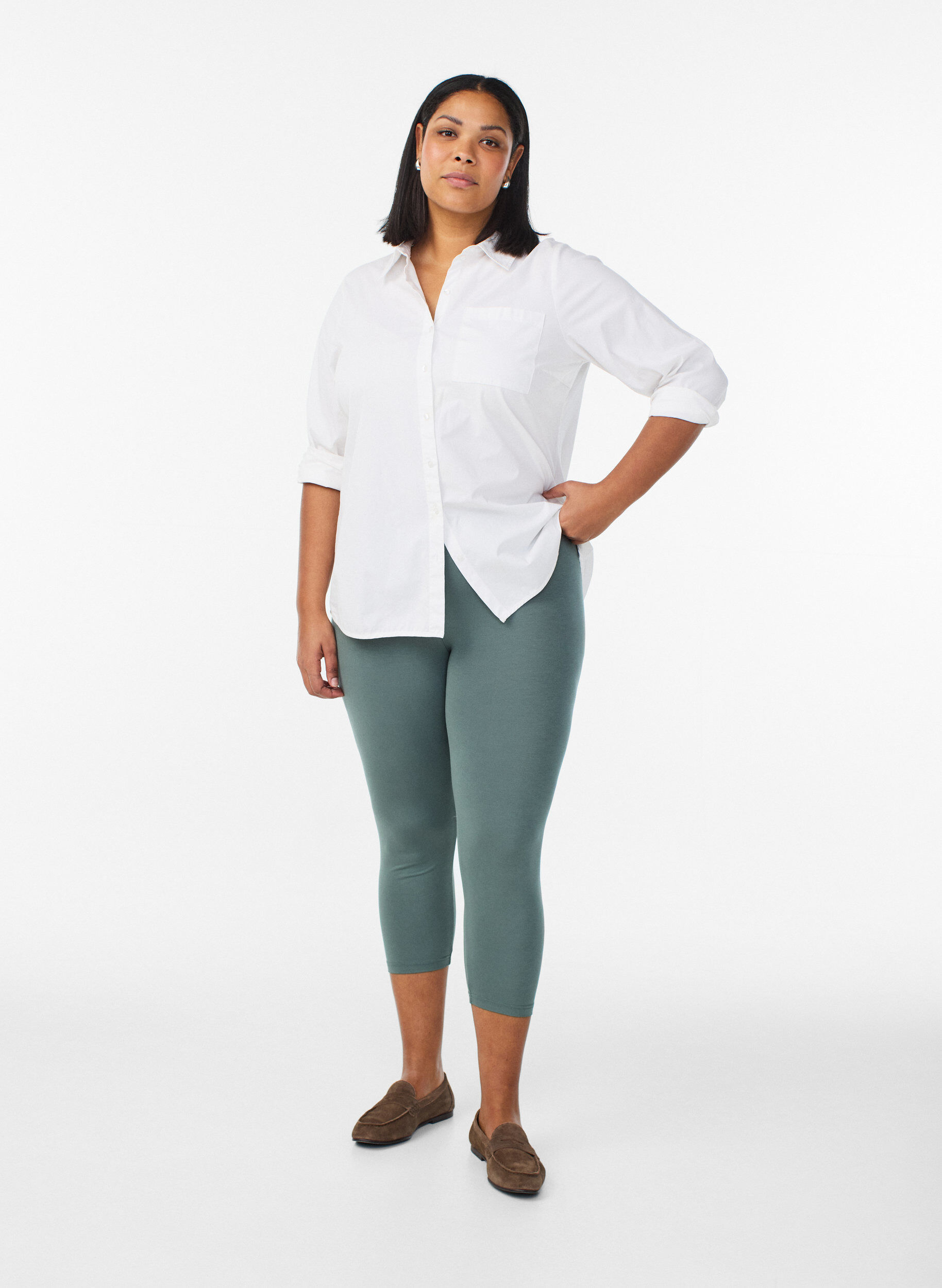 ZizziLeggings basiques longueur 3/4 en viscose, Vert fonc&eacute;, Model image number 1