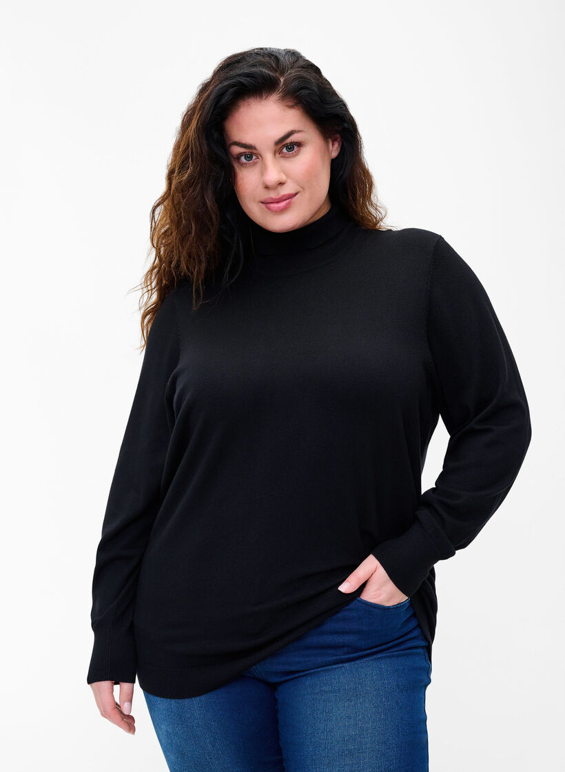 Blouse en viscose à col roulé, Black, Model image number 0
