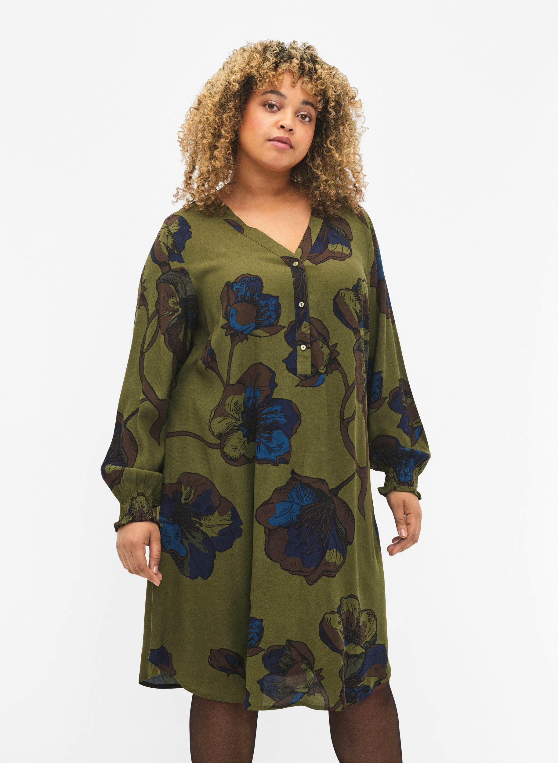 ZizziRobe imprim&eacute;e en viscose, Vert, Model image number 0