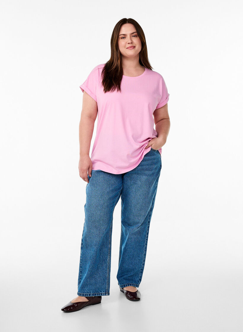 T-shirt &agrave; manches courtes en coton m&eacute;lang&eacute;, Rose, Model image number 1