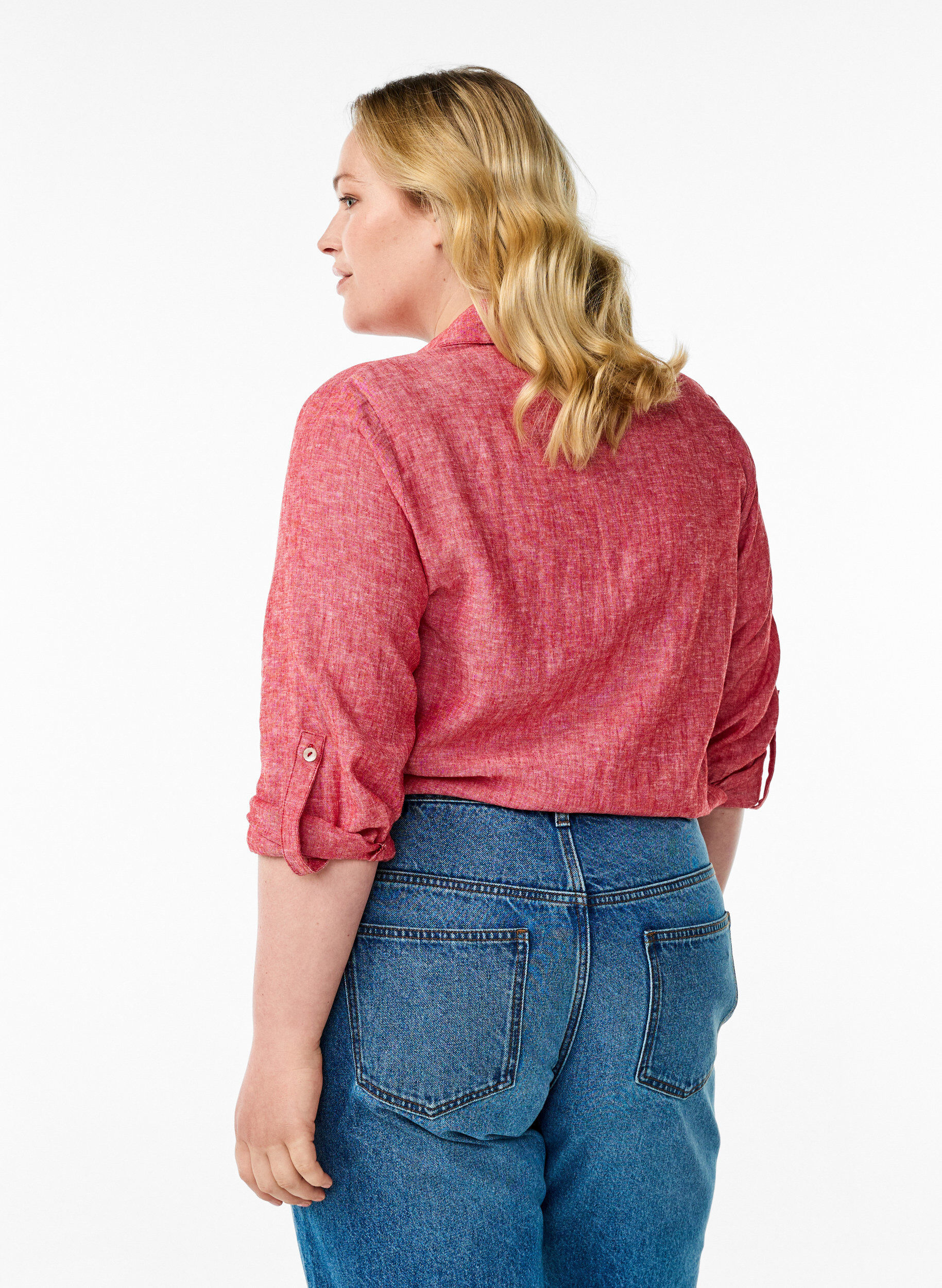 Zizzi Chemise en lin et viscose avec manches 3/4, Rouge, Model image number 2