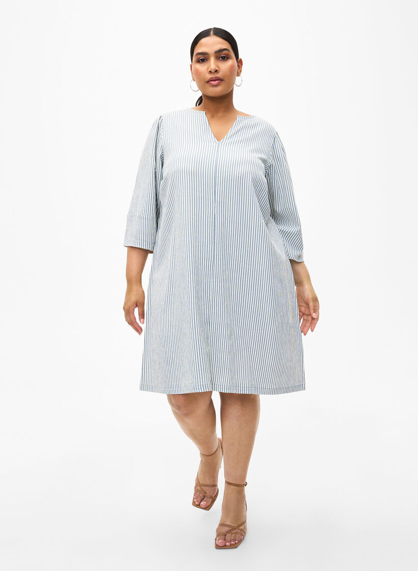 Robe rayée à manches 3/4, Blue Stripe, Model image number 2