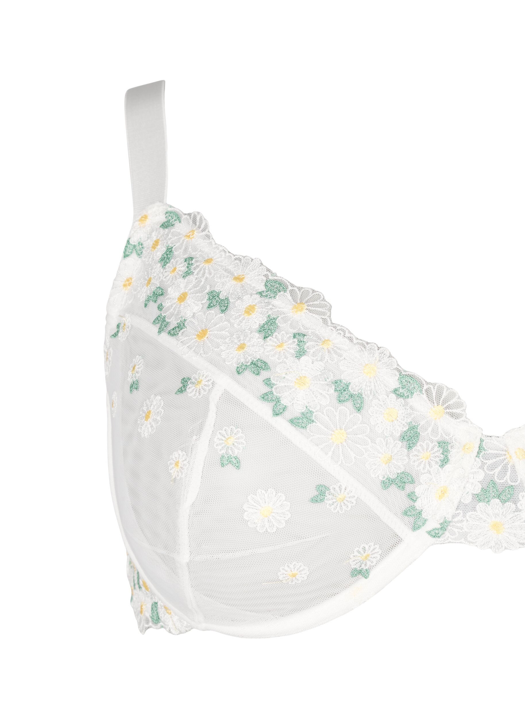 Zizzi Soutien-gorge balconnet en maille brod&eacute;e de marguerites, Blanc, Packshot image number 2