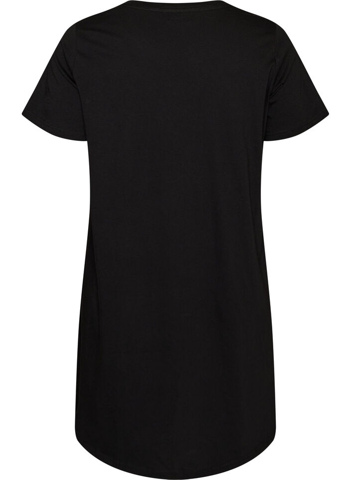 Chemise de nuit en coton biologique et &agrave; col en V, Noir, Packshot image number 1