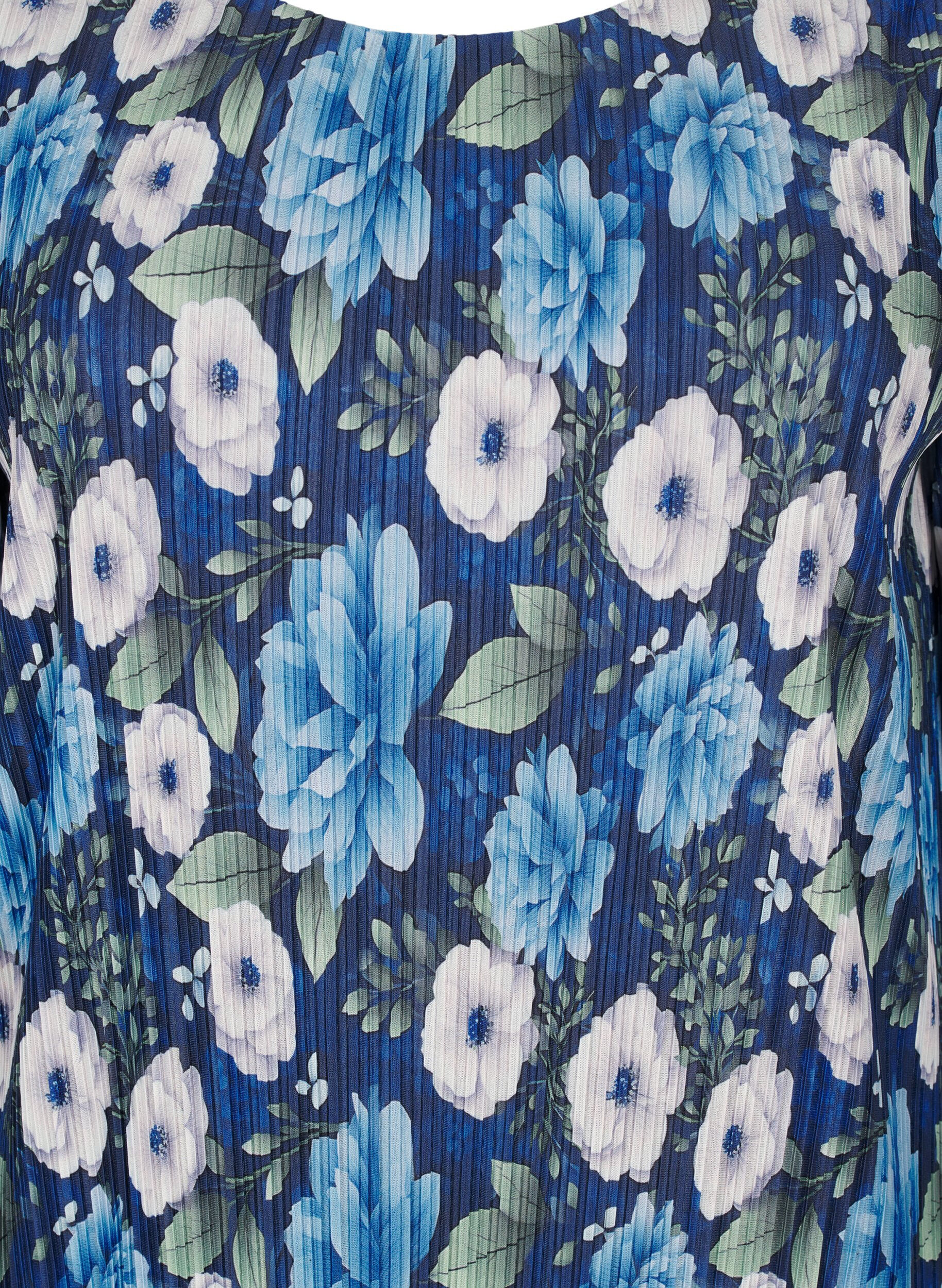 Zizzi Robe pliss&eacute;e avec manches 3/4, Bleu, Packshot image number 2