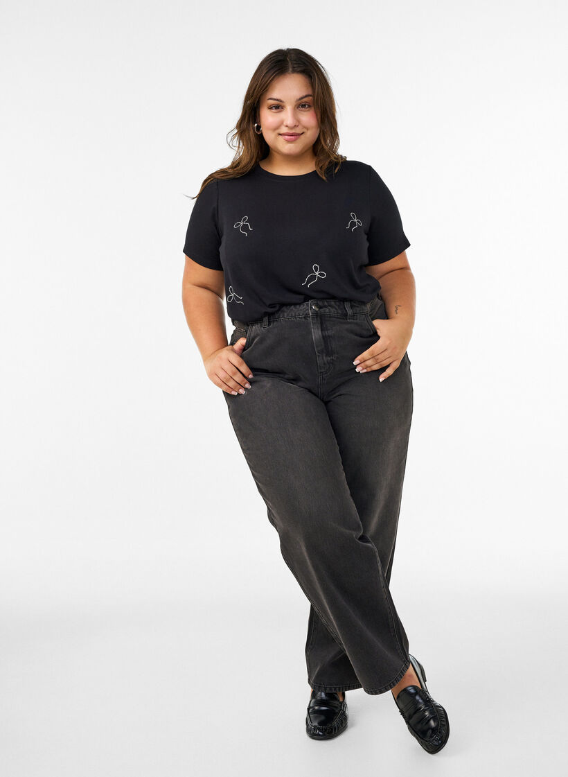 T-shirt en viscose avec strass, Noir, Model image number 1