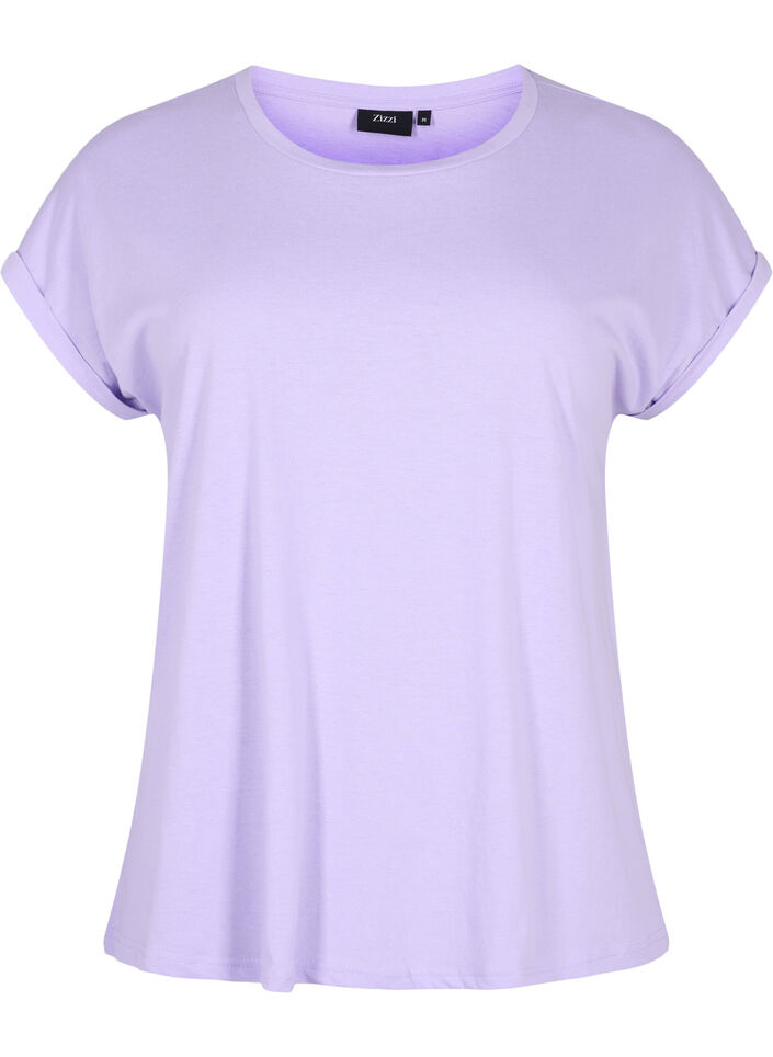 T-shirt &agrave; manches courtes en coton m&eacute;lang&eacute;, Violet, Packshot image number 0