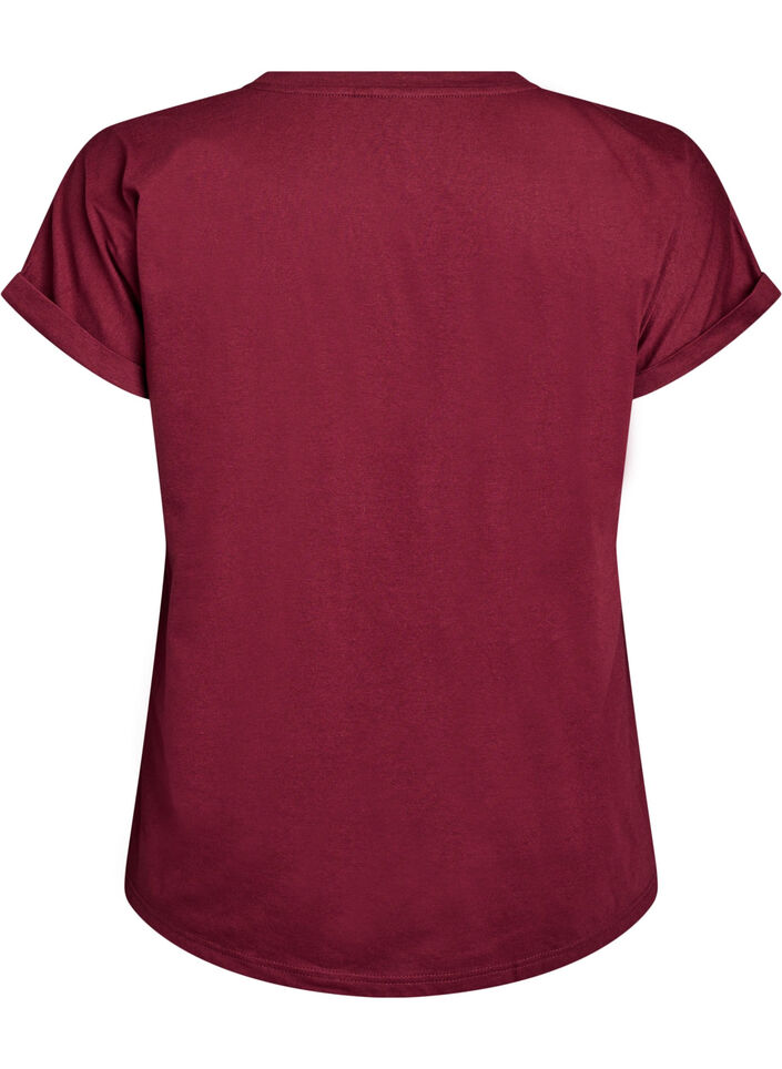 T-shirt &agrave; manches courtes en m&eacute;lange de coton, Bordeaux fonc&eacute;, Packshot image number 1