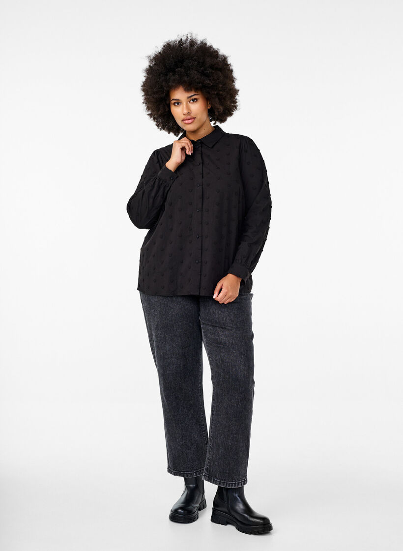 Chemise avec cœurs cousus, Noir, Model image number 1