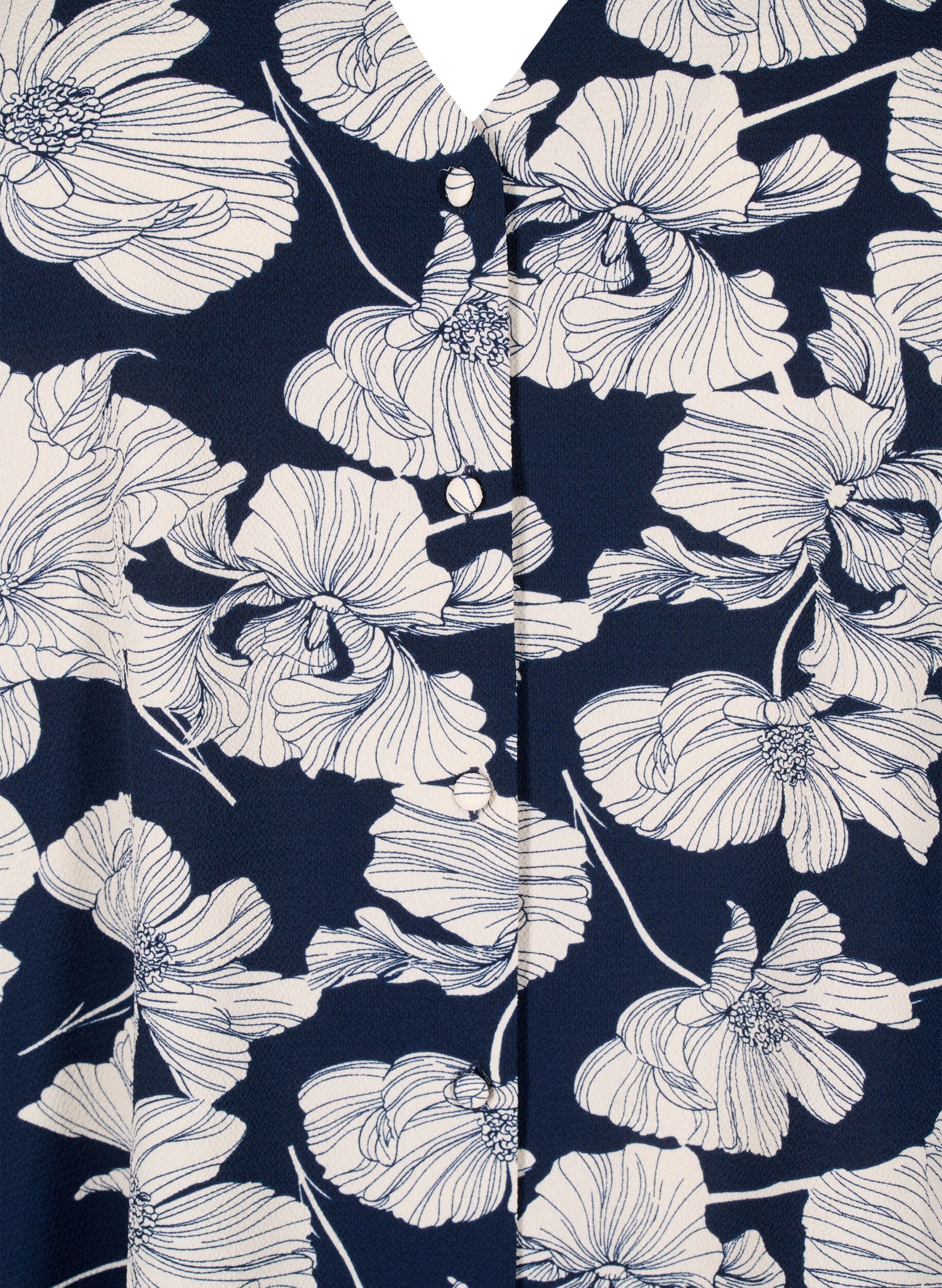 Zizzi Blouse avec col en V et imprim&eacute;, Navy B. Flower AOP, Packshot image number 2