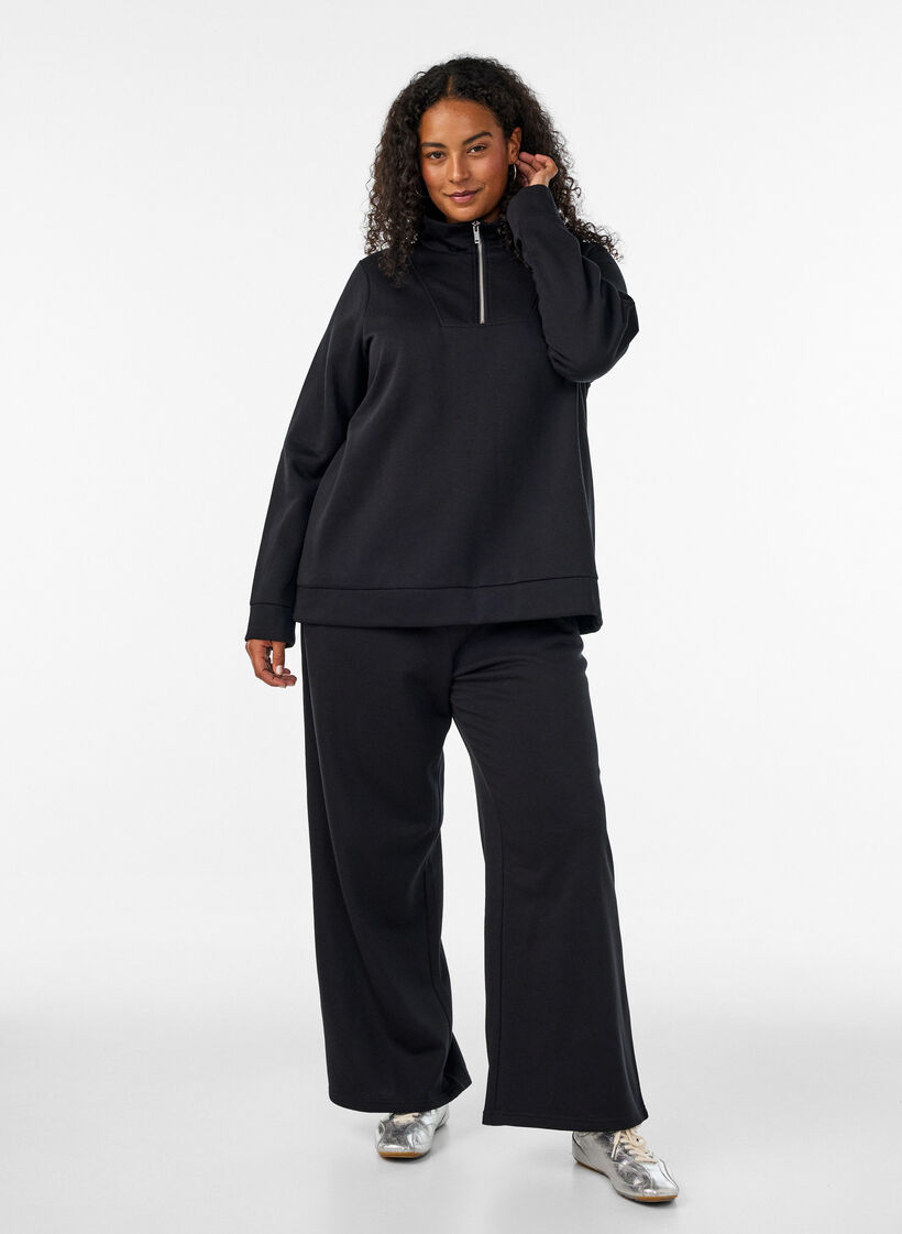 Pantalon de jogging taille haute avec coupe ample, Noir, Model image number 0