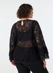 Blouse en dentelle avec manches longues trompette et volants, Noir, Model image number 2
