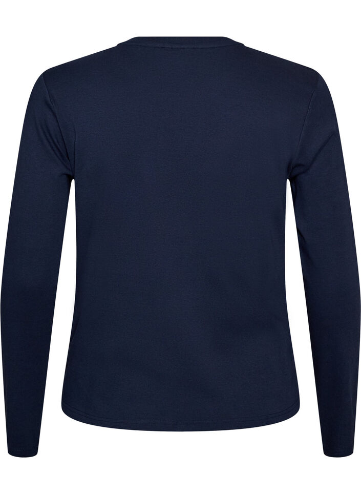 T-shirt basique &agrave; manches longues et col rond, Bleu, Packshot image number 1