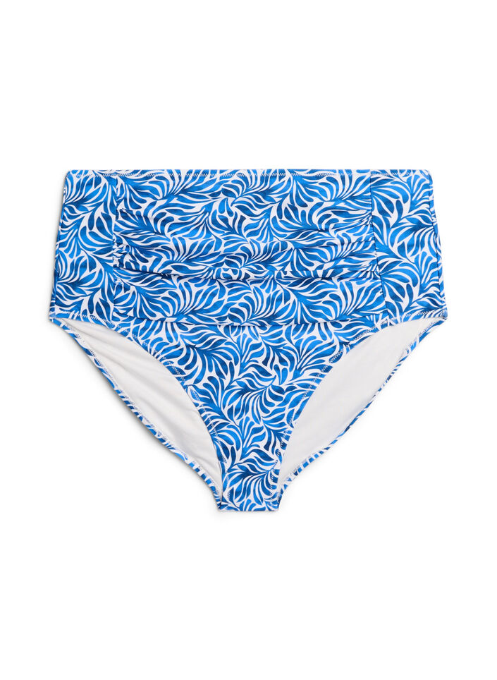 Culotte de bikini imprim&eacute;e et taille haute, Bleu, Packshot image number 0
