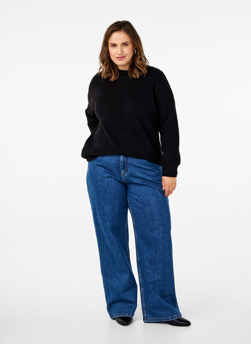 Pull à rayures et manches longues, Black Mel., Model image number 2