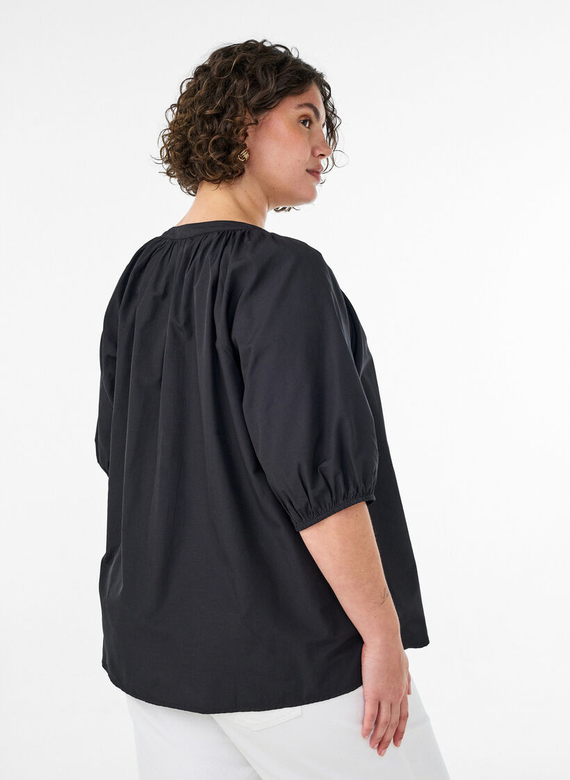 Chemisier avec fermeture boutonn&eacute;e et ceinture &agrave; nouer, Noir, Model image number 2