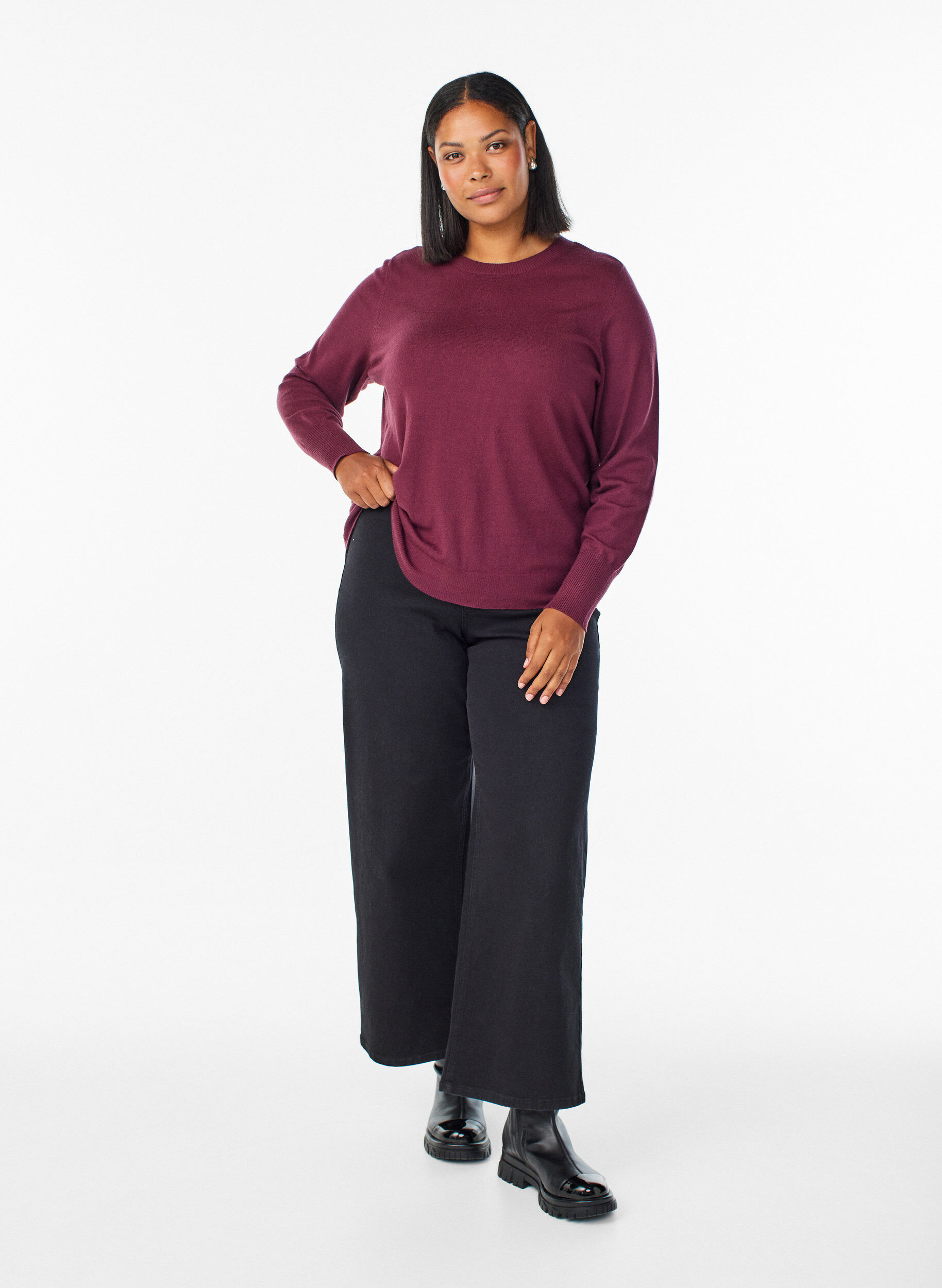 Zizzi FLASH - Chemisier en maille &agrave; col rond, Bordeaux, Model image number 1