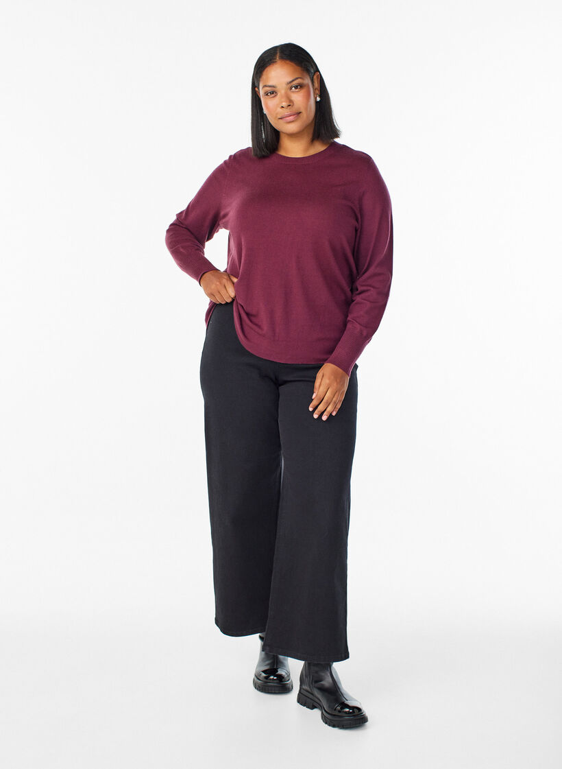 FLASH - Chemisier en maille à col rond, Bordeaux, Model image number 1