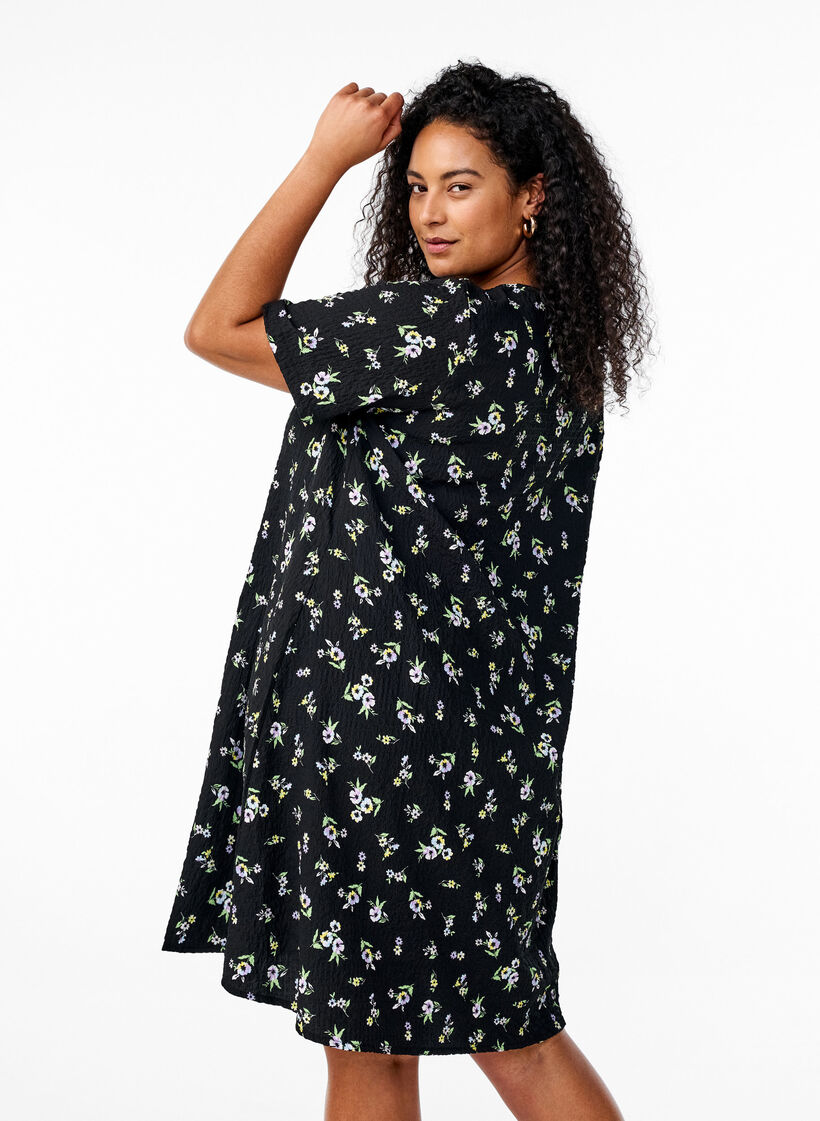 FLASH - Robe &agrave; manches courtes avec col en V, Noir, Model image number 2