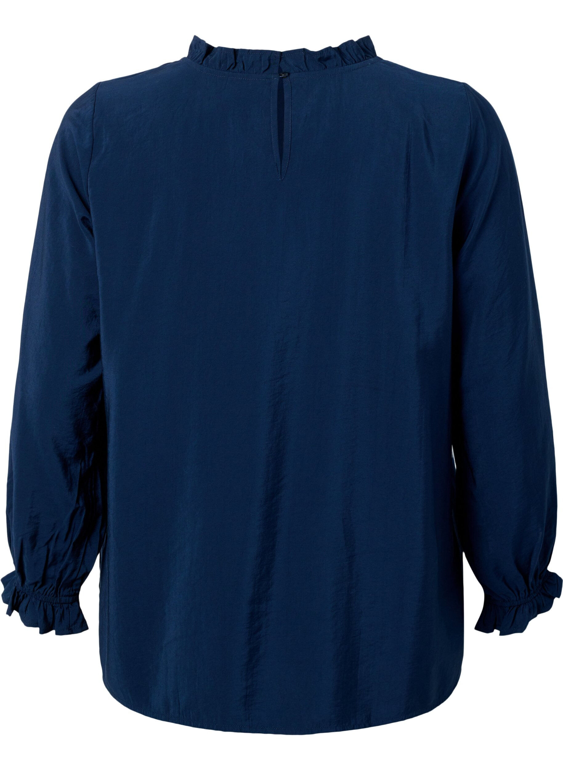 Zizzi  Blouse en viscose &agrave; manches longues avec volants, Total Eclipse, Packshot image number 1