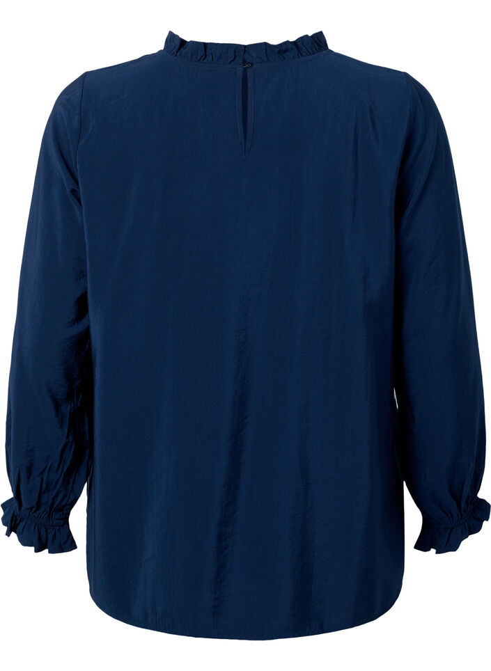  Blouse en viscose à manches longues avec volants, Total Eclipse, Packshot image number 1