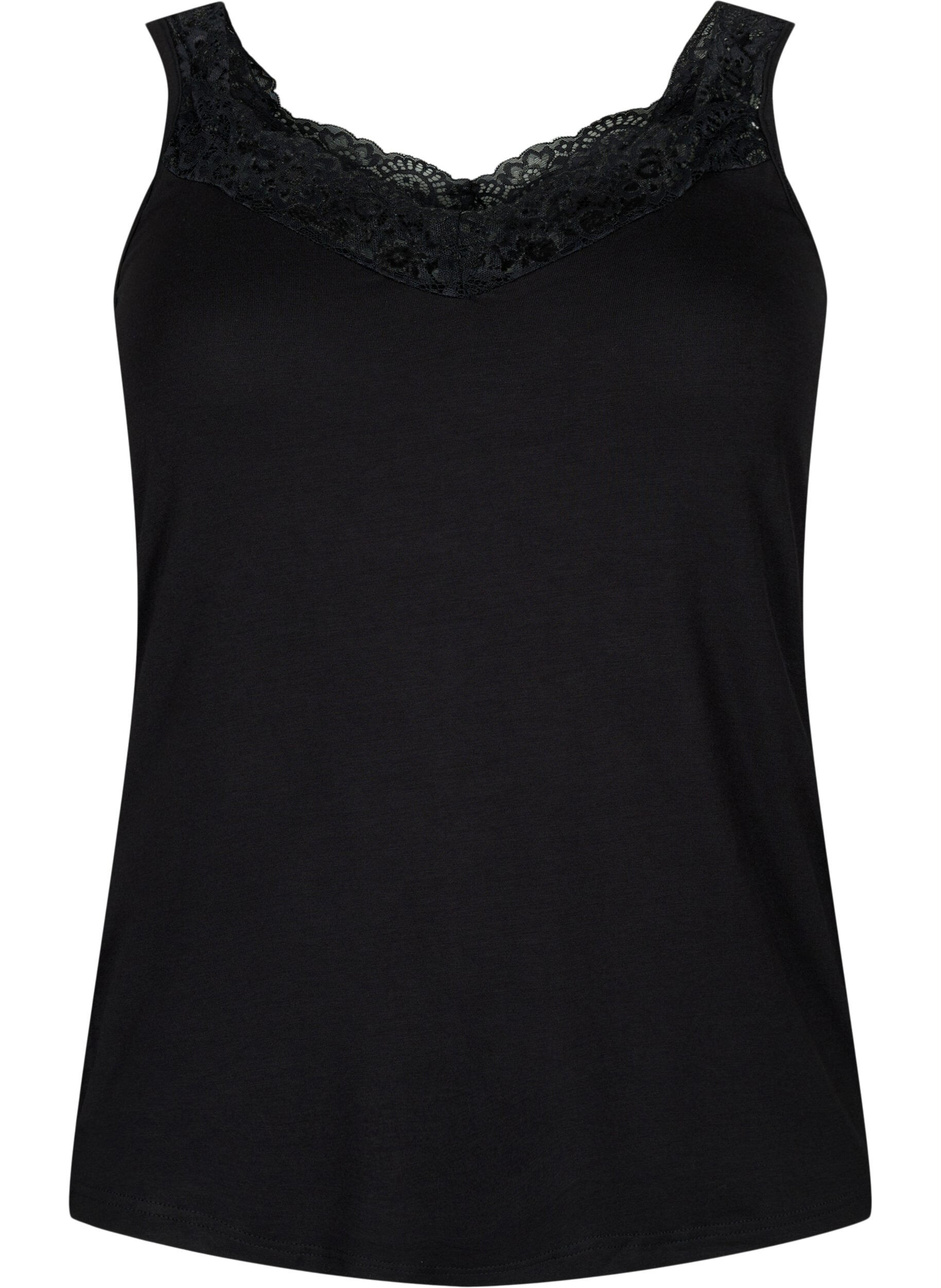 Zizzi Top en viscose avec bord en dentelle, Noir, Packshot image number 0