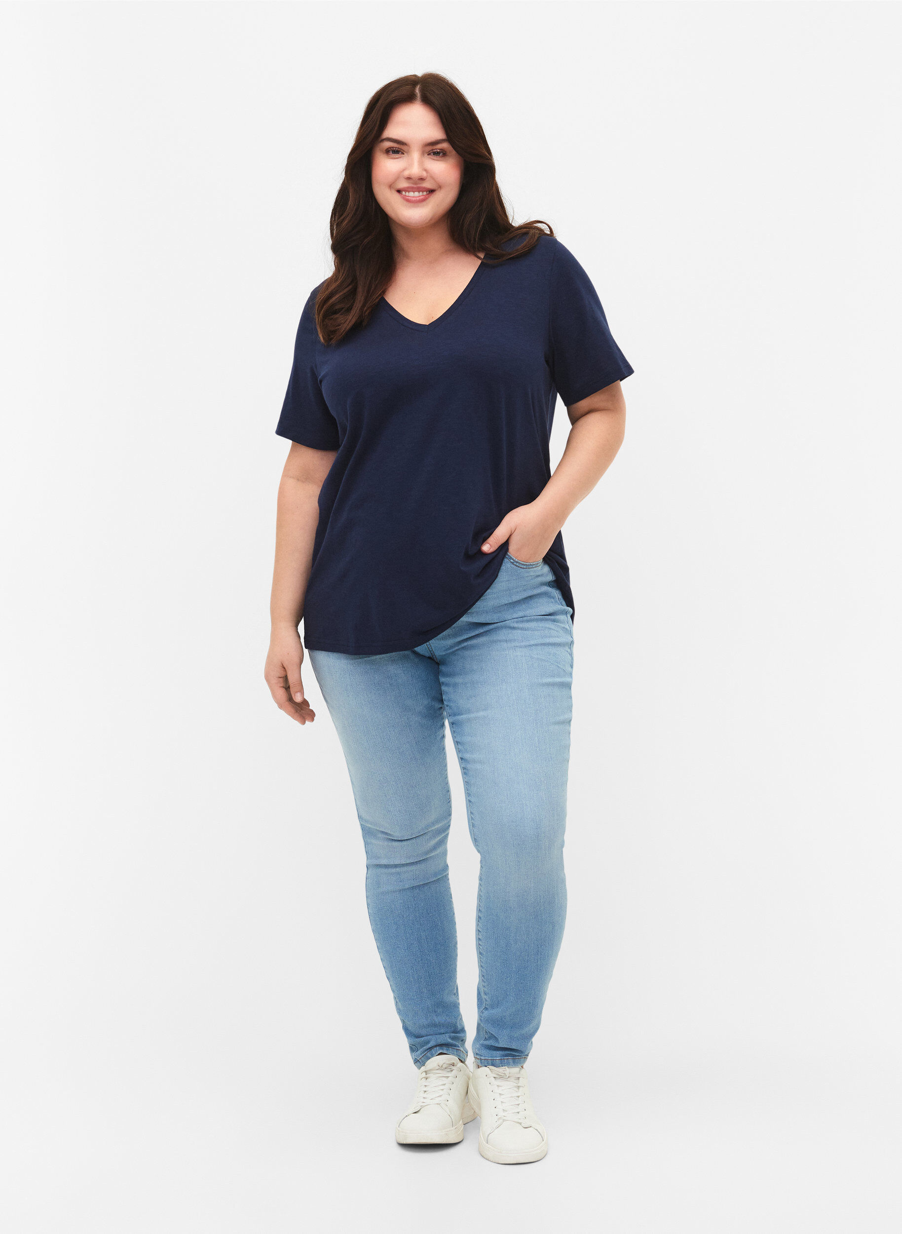 ZizziT-shirt basique &agrave; manches courtes et col en V, Bleu, Model image number 1