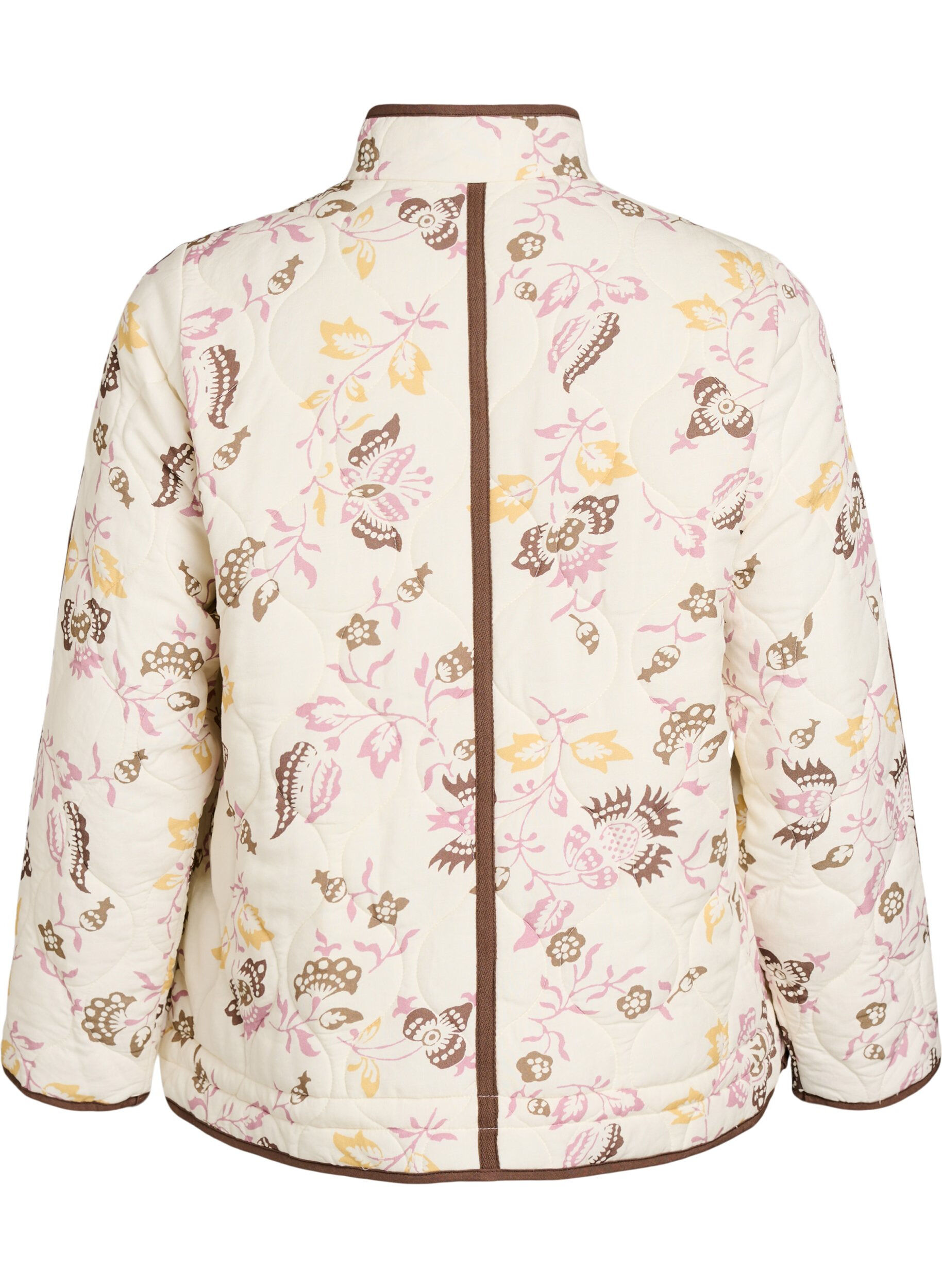 Zizzi Veste matelass&eacute;e avec boutons et imprim&eacute; floral, Beige, Packshot image number 1