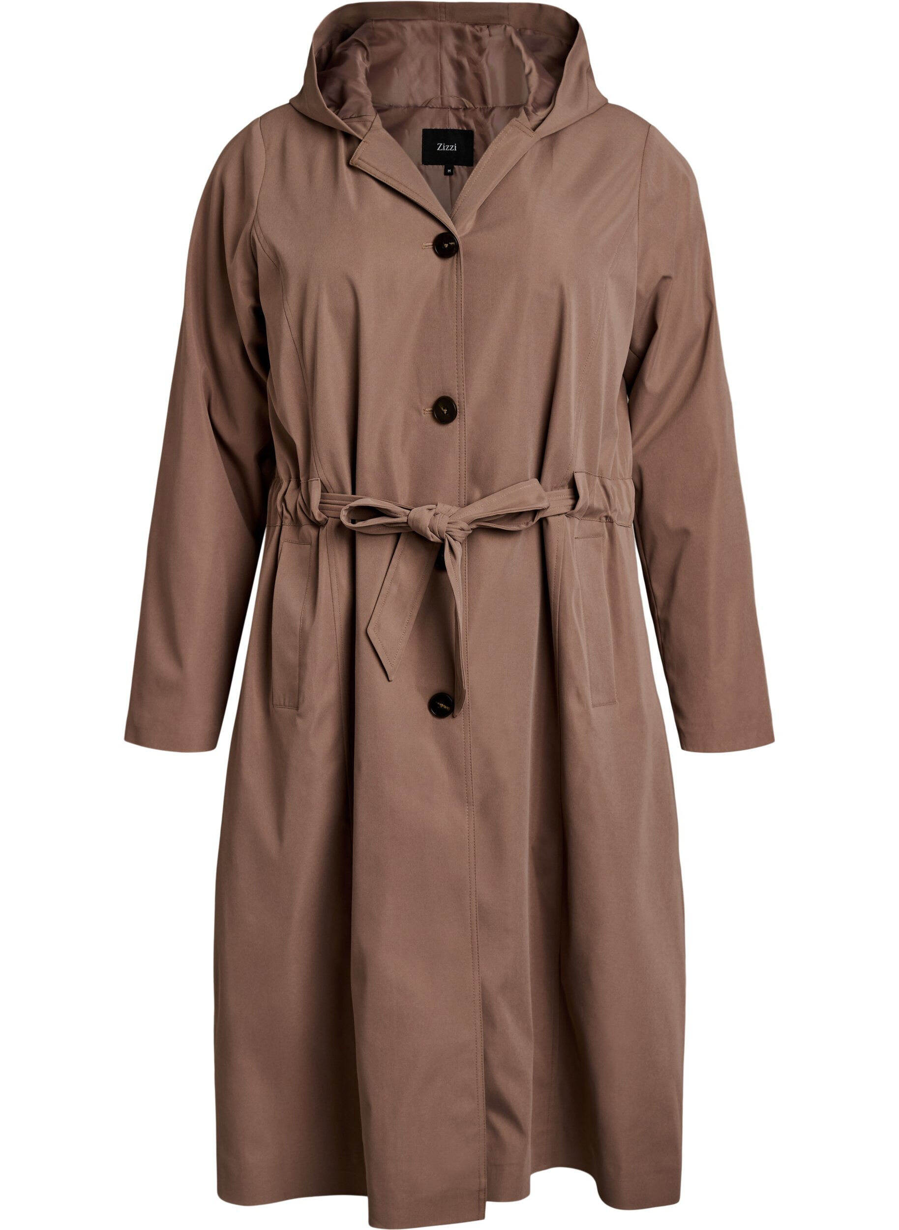 Trench-coat avec capuche et ceinture &agrave; nouer