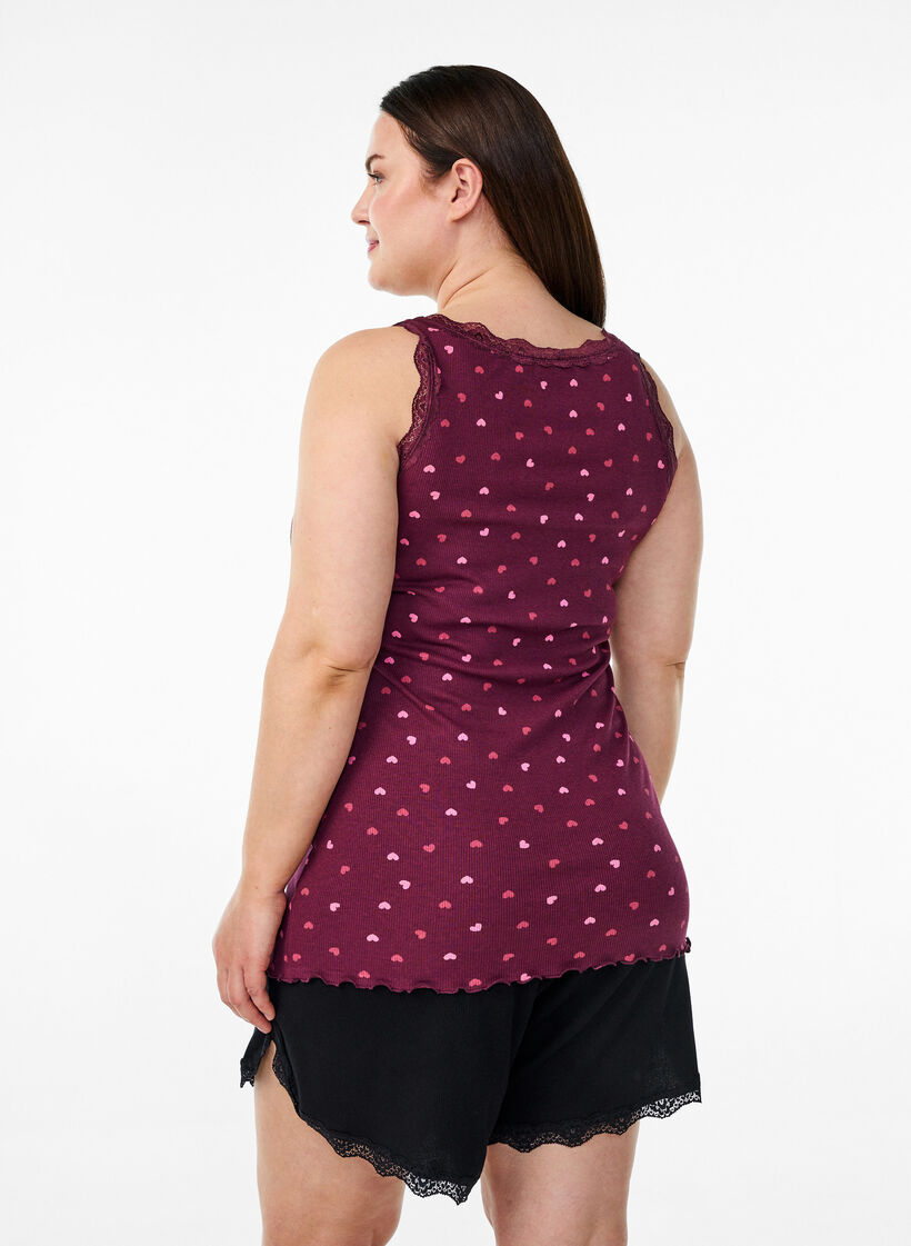 Top avec imprim&eacute; et bord en dentelle, Bordeaux fonc&eacute;, Model image number 2