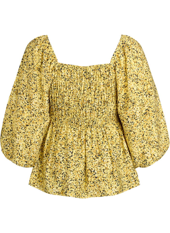 Blouse smock&eacute;e &agrave; encolure carr&eacute;e, Jaune, Packshot image number 1