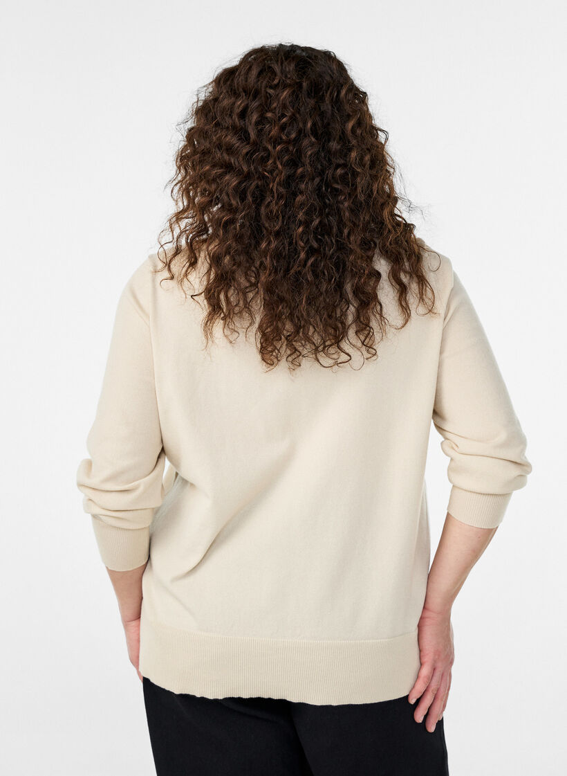 Cardigan en maille fine avec col rond, Beige, Model image number 2