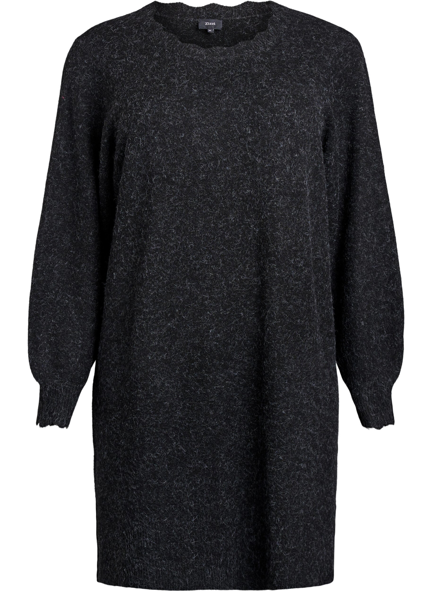 ZizziRobe courte en maille avec ourlet ondul&eacute; et fentes, Gris anthracite, Packshot image number 0