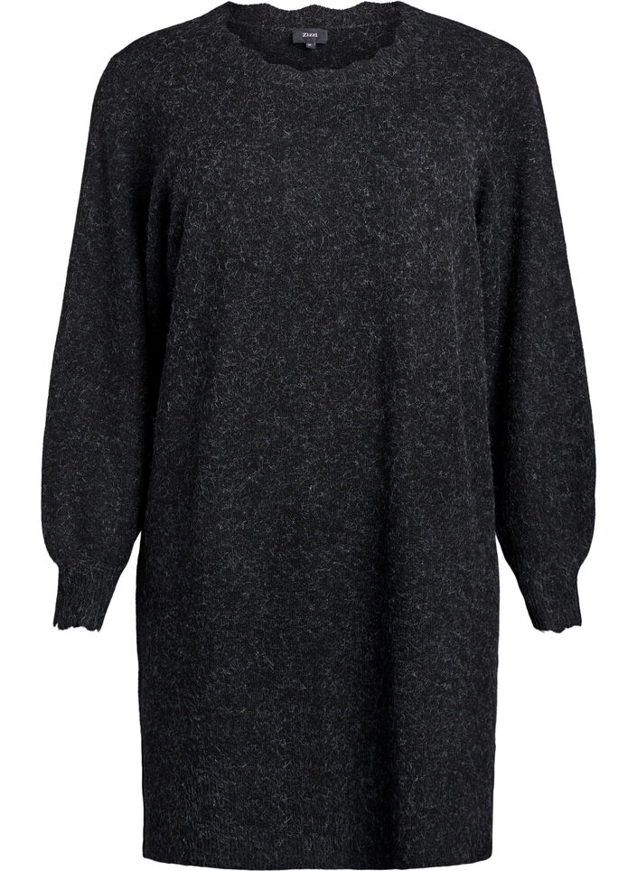 Robe courte en maille avec ourlet ondul&eacute; et fentes, Gris anthracite, Packshot image number 0