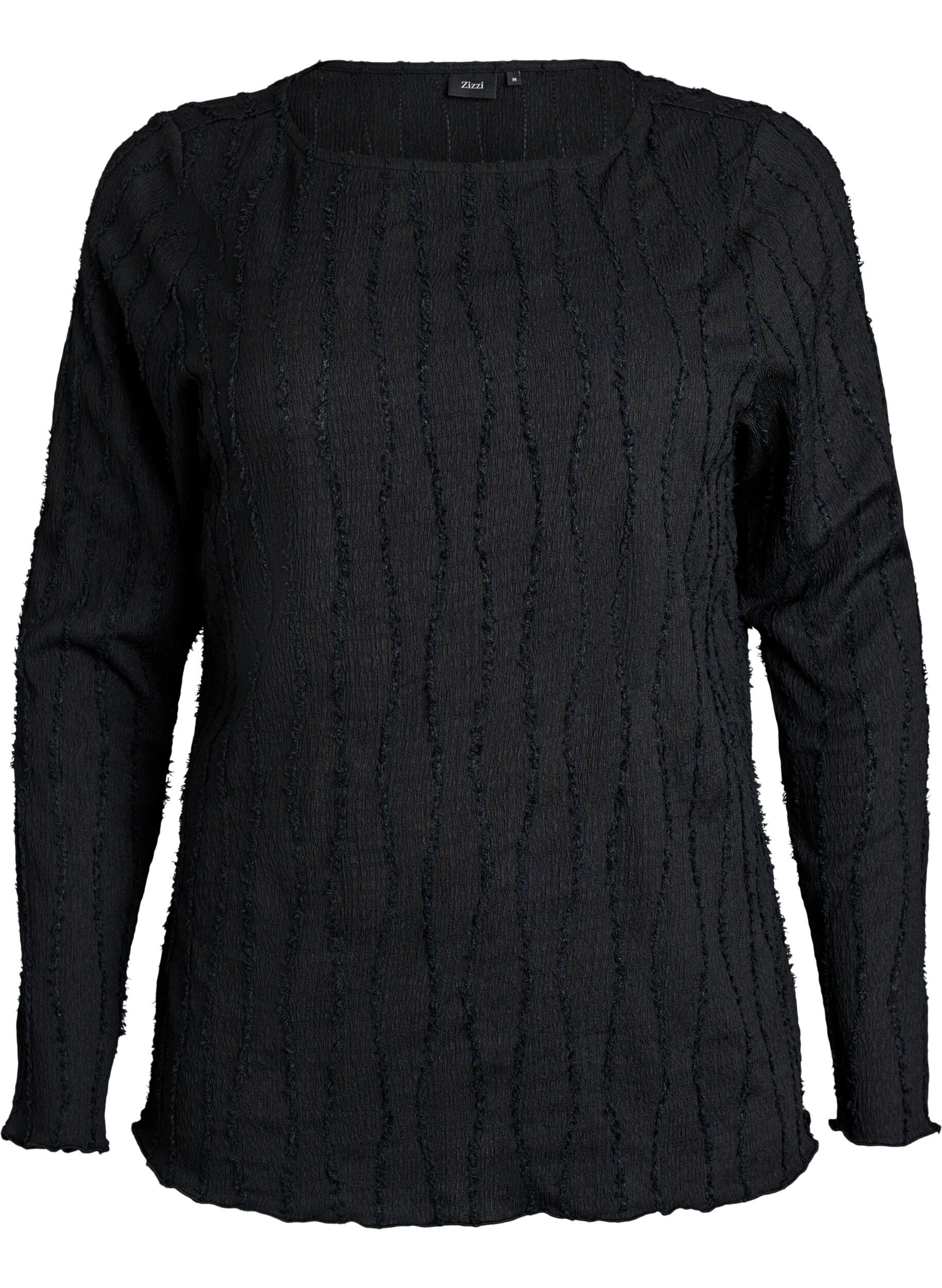 ZizziBlouse en jersey ondul&eacute;, Noir, Packshot image number 0