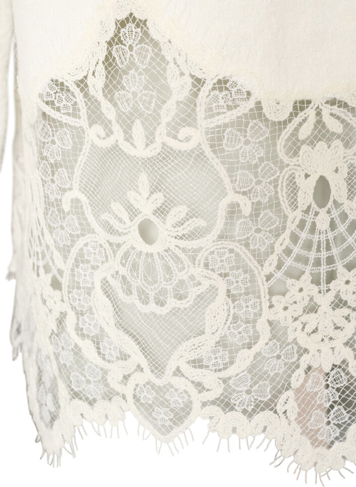 Pull en maille &agrave; manches raglan et large bordure en dentelle, Beige, Packshot image number 4