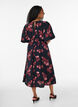 Robe midi &agrave; imprim&eacute; roses et manches courtes bouffantes, Noir, Model image number 1