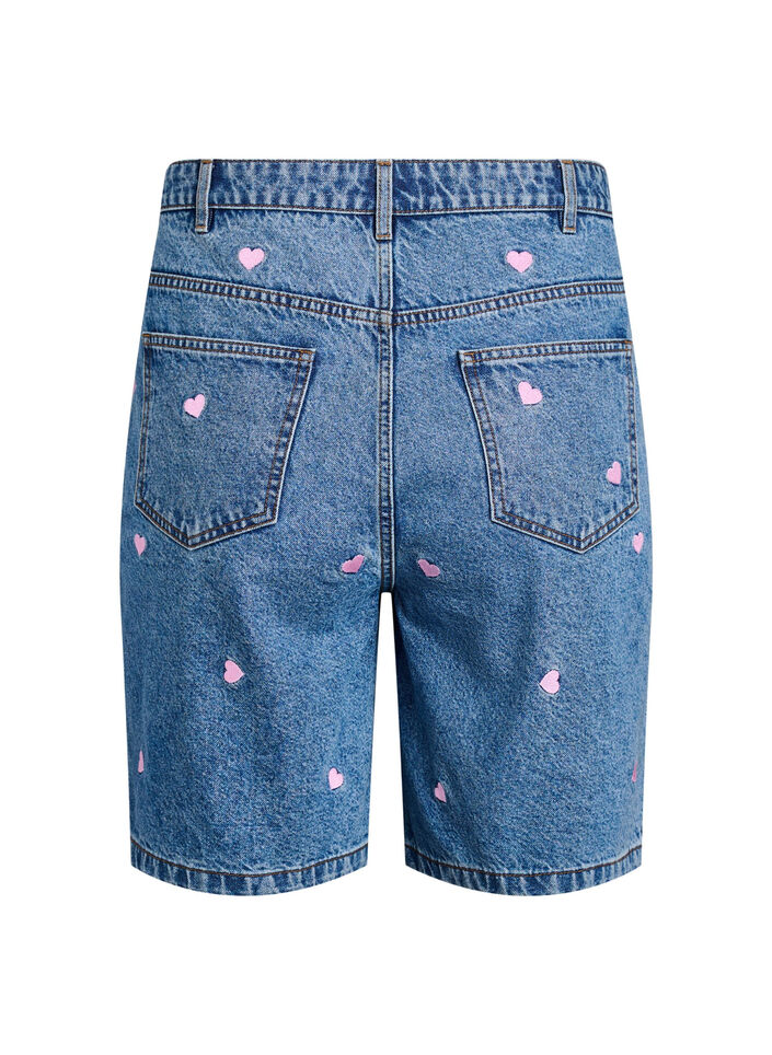 Shorts en jean taille haute orn&eacute;s de c&oelig;urs brod&eacute;s, Bleu Clair, Packshot image number 1