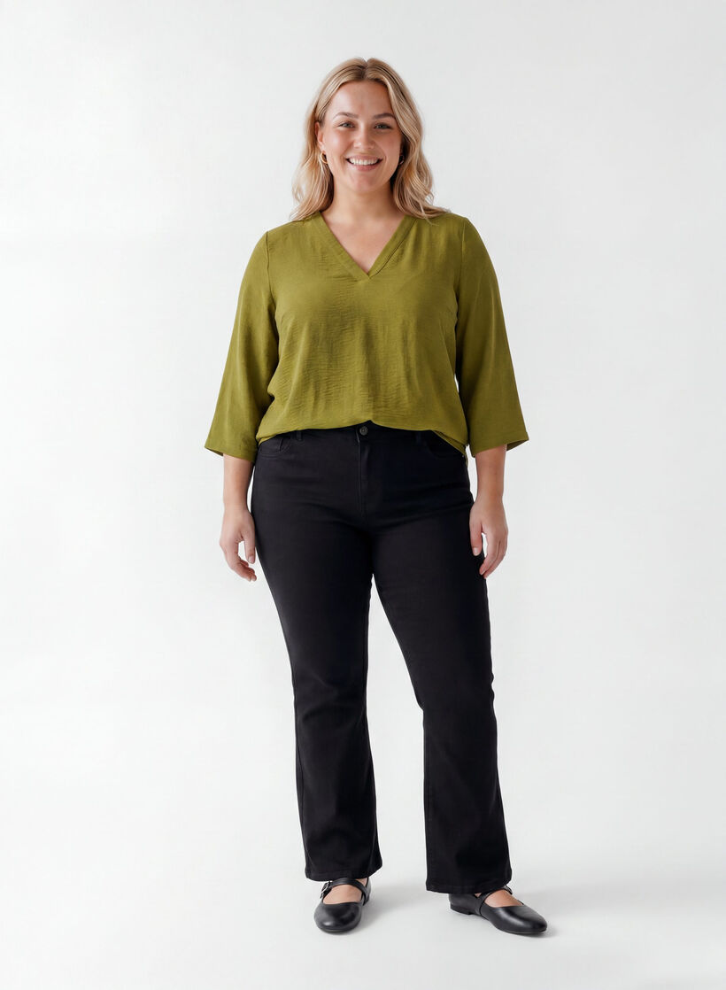 Chemisier &agrave; manches 3/4, Vert, Model image number 1
