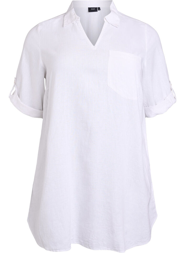 Tunique coupe trap&egrave;ze en lin et viscose, Blanc, Packshot image number 0