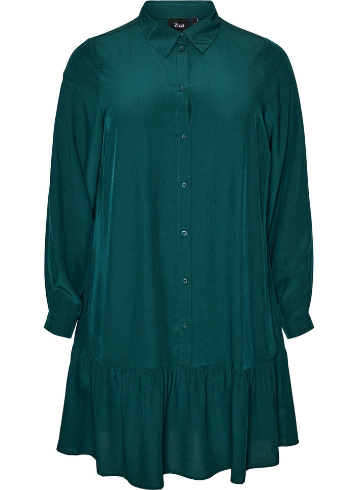 Robe chemise courte avec volants, Vert fonc&eacute;, Packshot image number 0